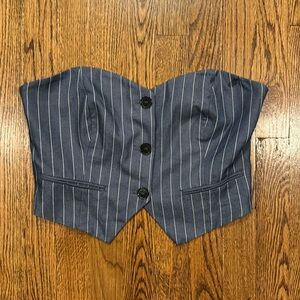 Bershka strapless vest/blouse in navy blue with white pin stripes size M